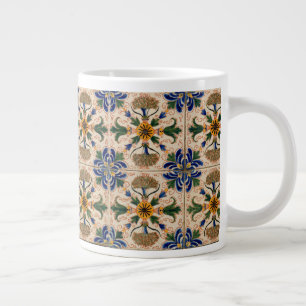 Colorful Mediterranean Vintage Floral Pattern  Large Coffee Mug