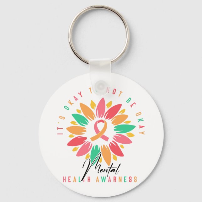 Colorful Mental Health Awareness Sunflower Ribbon Key Ring (Front)