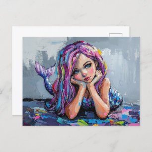 Colorful Mermaid Oil Painting Postcard