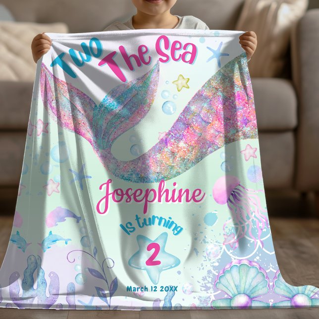Colorful Mermaid second birthday Fleece Blanket (Creator Uploaded)