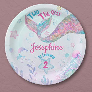 Colorful Mermaid second birthday Paper Plate