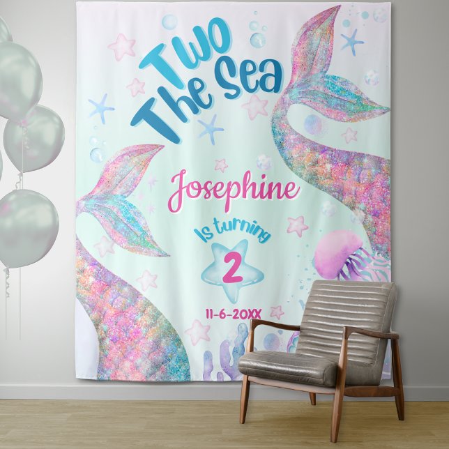Colorful Mermaid second birthday welcome large Tapestry (Creator Uploaded)