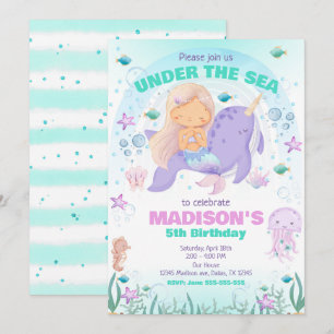 Colorful Mermaid Under the Sea Birthday  Invitation