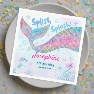 Colorful Mermaid watercolor birthday custom Napkin