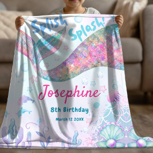 Colorful Mermaid watercolor birthday Fleece Blanket