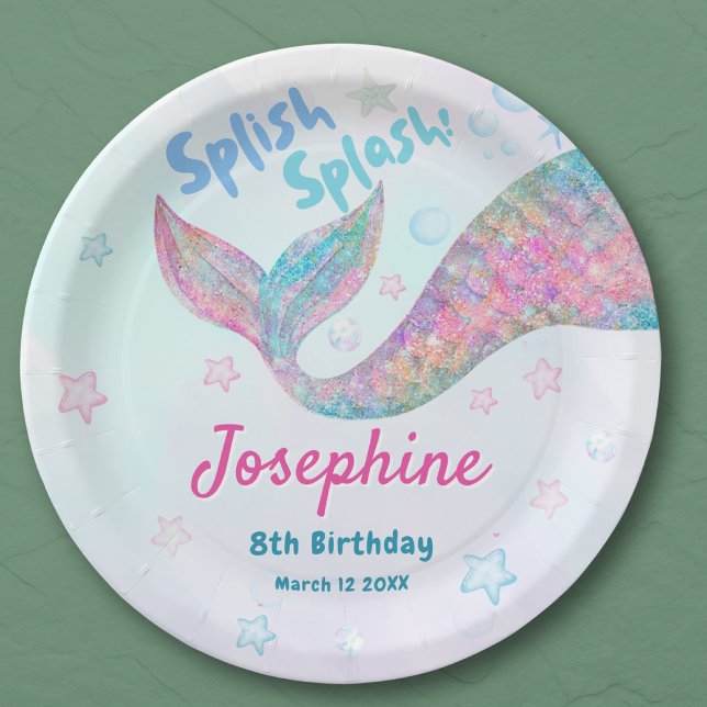Colorful Mermaid watercolor birthday Paper Plate (Creator Uploaded)