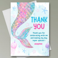 Colorful Mermaid watercolor birthday Thank you