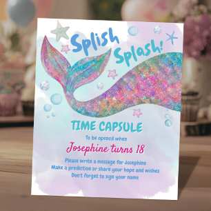 Colorful Mermaid Watercolor birthday time capsule Pedestal Sign