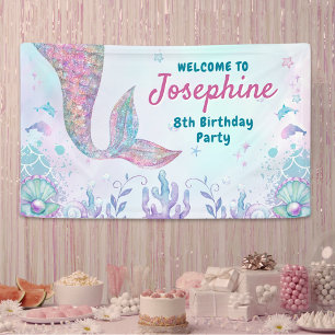 Colorful Mermaid watercolor birthday welcome sign