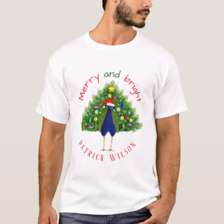 Colorful Merry and Bright Christmas Tree Peacock T-Shirt