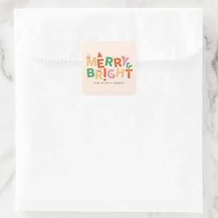 Colorful Merry and Bright Family  Square Sticker