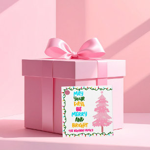 Colorful Merry Bright Pink Christmas Tree Party Favour Tags