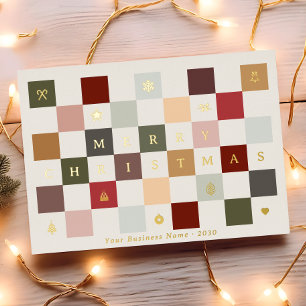 Colorful Merry Christmas Checkerboard Business Foil Holiday Postcard