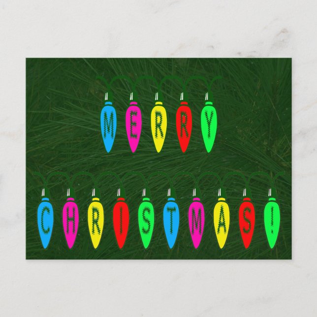 Colorful Merry Christmas Lights Font Holiday Postcard (Front)
