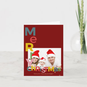 Colorful Merry Christmas Red Photo Note Card