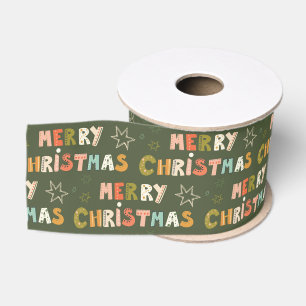 Colorful Merry Christmas Script Holiday Grosgrain Ribbon