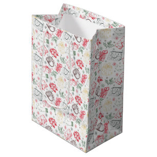 Colorful Merry christmas vintage style pattern Medium Gift Bag
