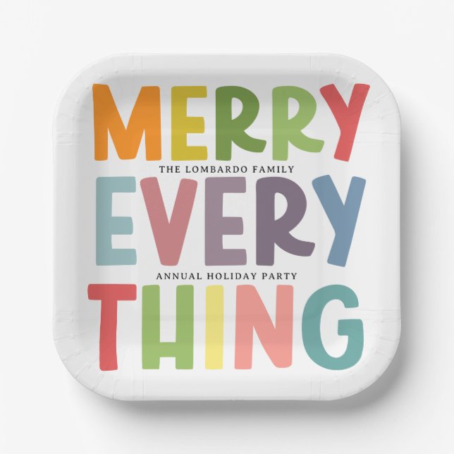 Colorful Merry Everything Inclusive Holiday Party Paper Plate (Front)