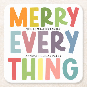 Colorful Merry Everything Inclusive Holiday Party Square Paper Coaster
