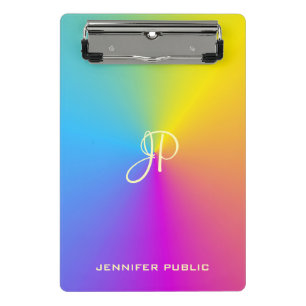 Colorful Metallic Look Template Modern Monogram Mini Clipboard