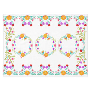 Colorful Mexican Fiesta Flowers on White Tablecloth