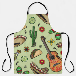 Colorful mexican fiesta vintage seamless pattern w apron