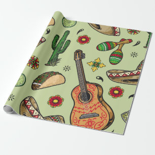 Colorful mexican fiesta vintage seamless pattern w wrapping paper