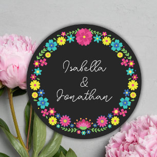 COLORFUL MEXICAN FLOWERS CLASSIC ROUND STICKER
