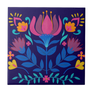 Colorful Mexican Folk Art Floral Tile
