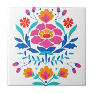 Colorful Mexican Folk Art Floral Tile