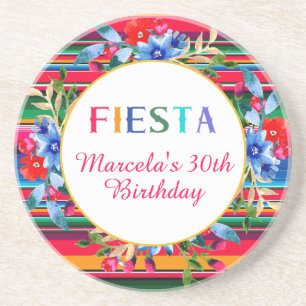 Colorful Mexican Serape Fiesta Birthday Coaster