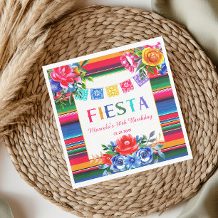 Colorful Mexican Serape & Floral Fiesta Birthday  Napkin
