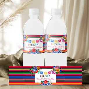 Colorful Mexican Serape Floral & Fiesta  Water Bottle Label
