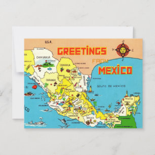 Colorful Mexico Map Postcard