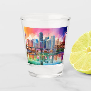 Colorful Miami Skyline Abstract Art Shot Glass