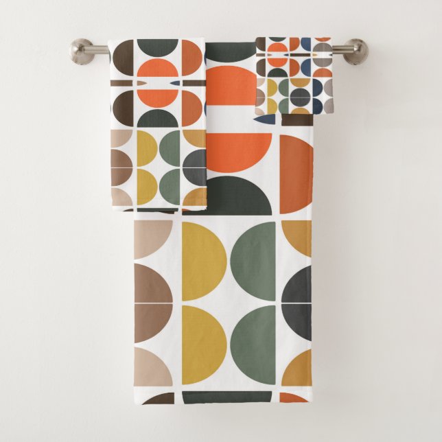 Colorful Mid-Century Retro Geometric Pattern  Bath Towel Set (Insitu)
