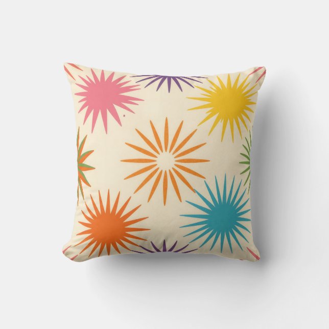 Colorful Mid Century Starburst Pattern Cushion (Front)