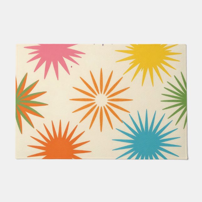 Colorful Mid Century Starburst Pattern Doormat (Front)