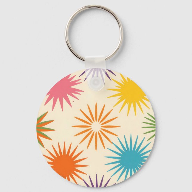 Colorful Mid Century Starburst Pattern Key Ring (Front)