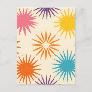 Colorful Mid Century Starburst Pattern Postcard