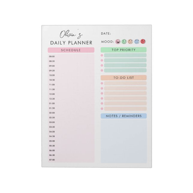 Colorful Minimalist Custom Daily Planner Notepad (Rotated)