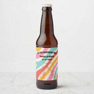 Colorful Minimalist Wedding Beer Bottle Label