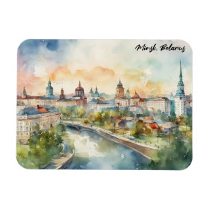 Colorful Minsk Belarus Watercolor Painting City  Magnet