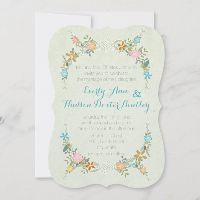 Colorful Mint Bunting Pennant Garland Wedding Invitation (Front)
