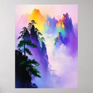 Colorful misty mountain 🌈🌄 poster