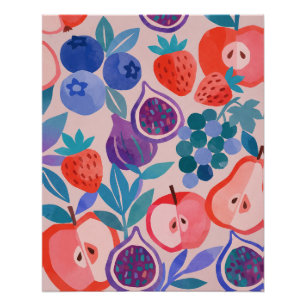 Colorful Mixed Fruit Pattern Modern Art Print