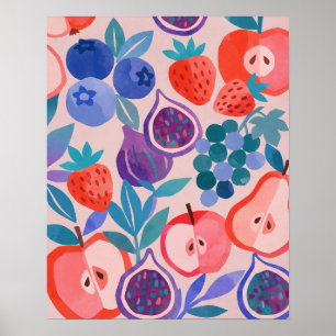 Colorful Mixed Fruit Pattern Modern Art Print