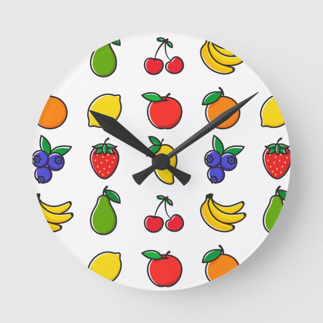 Colorful Mixed Fruit Pattern Round Clock (Front)