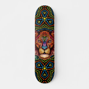 Colorful Mixed Media Boho Animal Head & Dot Art  Skateboard