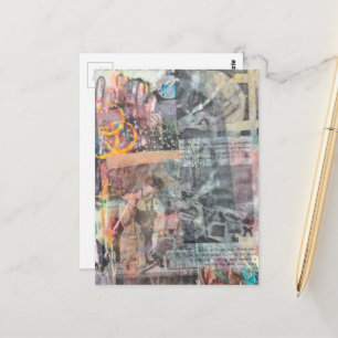 Colorful Mixed Media Retro Woodworking Collage Postcard